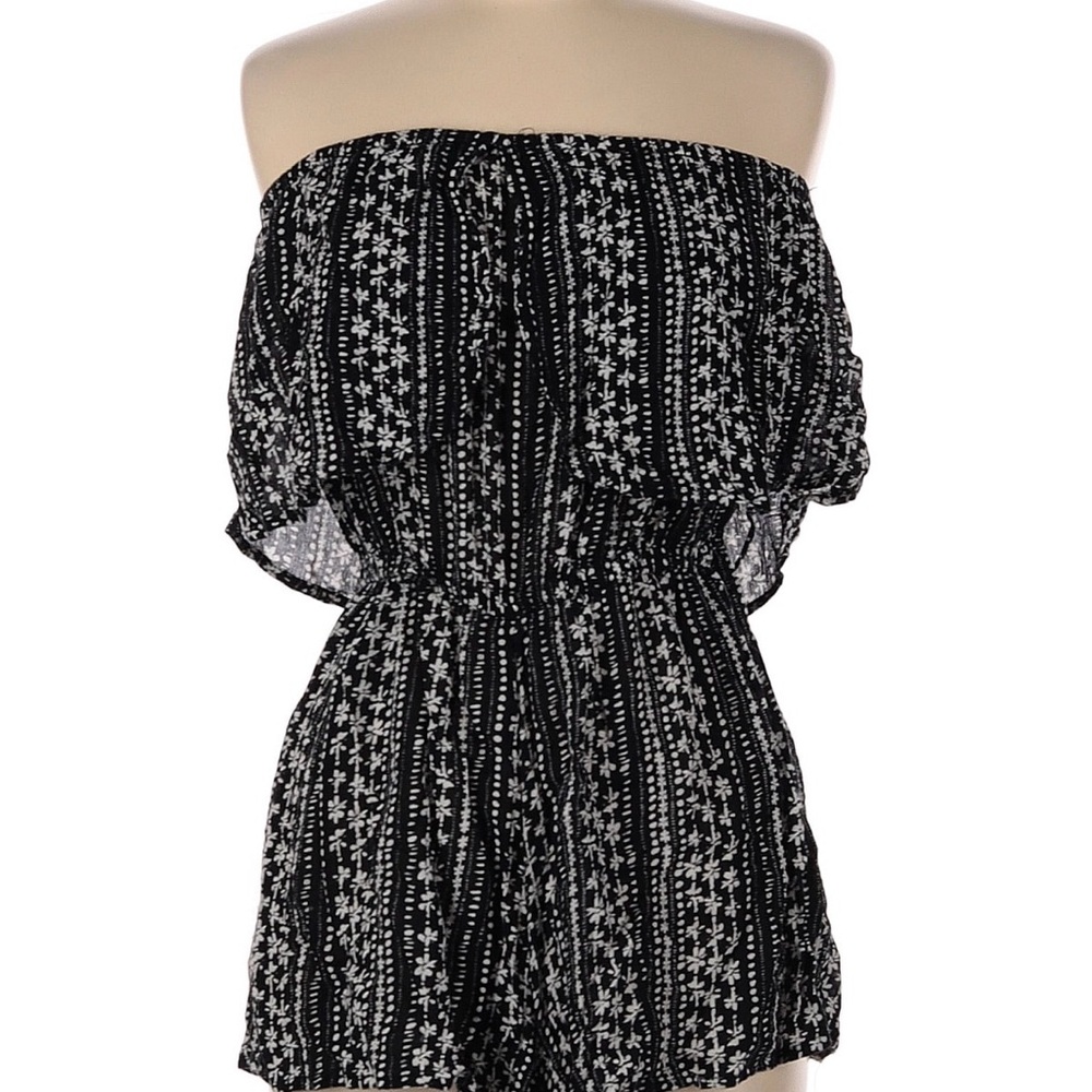 Free People Black and White Patterned Off-Shoulder Romper